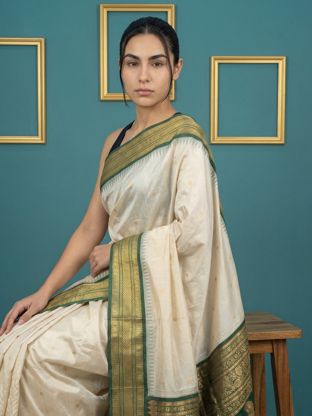 Cream Premium Soft Gadwal Silk Zari Woven Saree