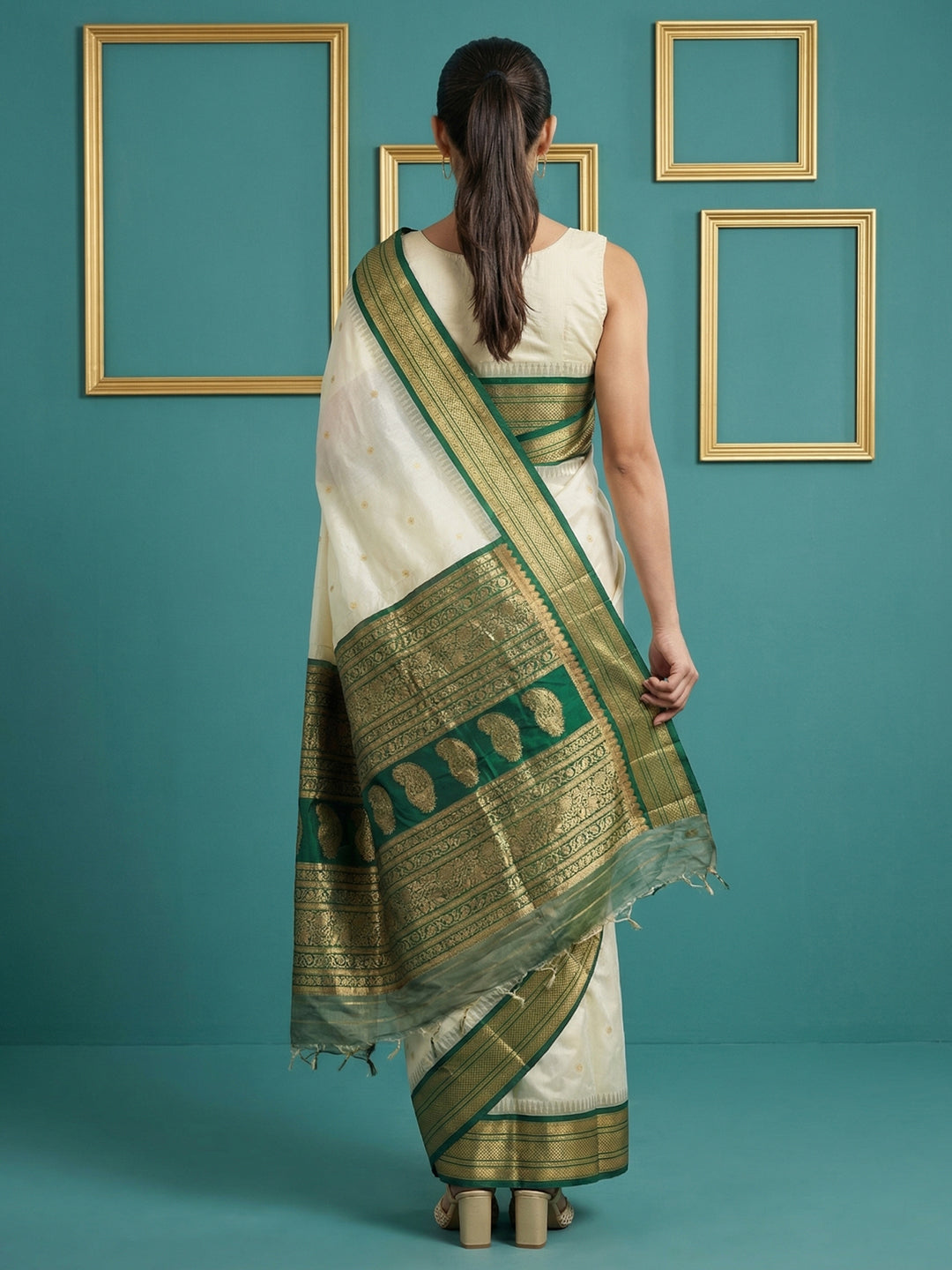 Cream Premium Soft Gadwal Silk Zari Woven Saree