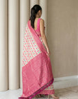 Cream Soft Ikkat Patola Silk  Geometric Ikkat Weaves Saree