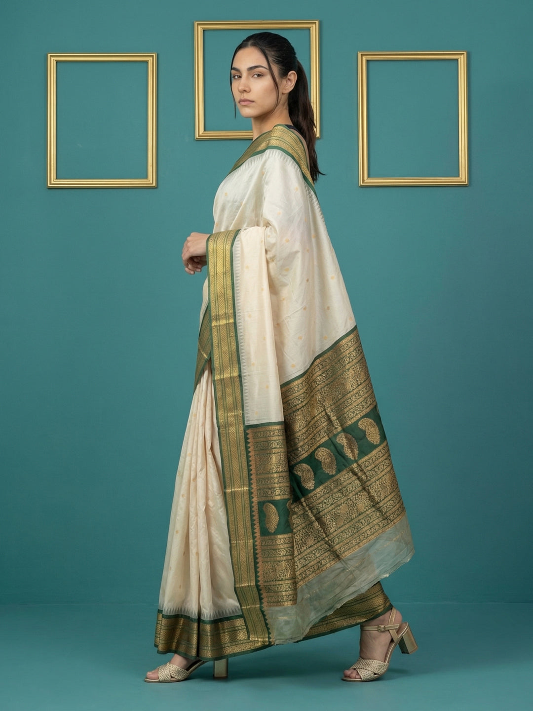 Cream Premium Soft Gadwal Silk Zari Woven Saree