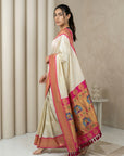 Cream Soft Paithani Silk Zari Woven Saree with Peacock Pallu