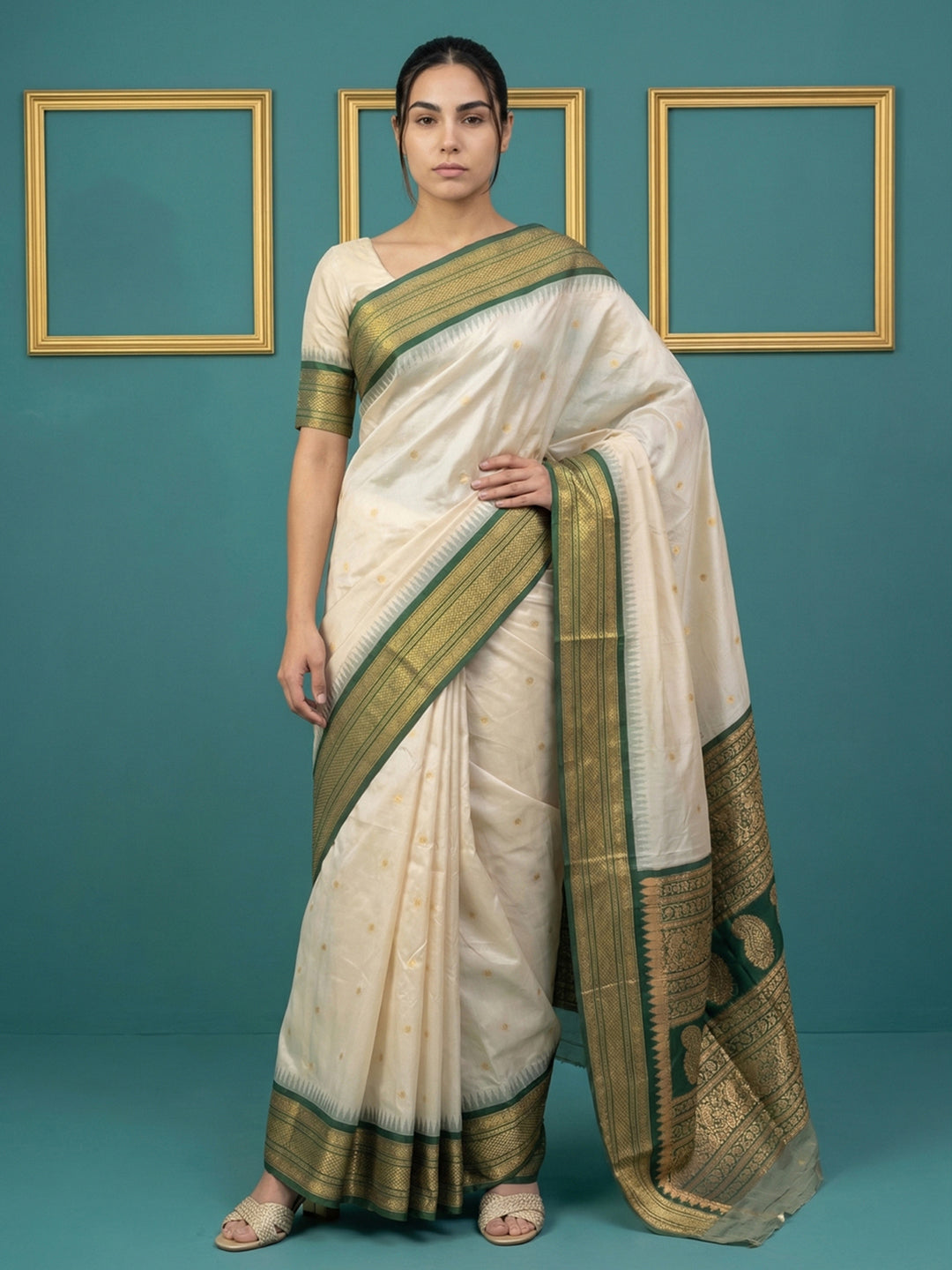 Cream Premium Soft Gadwal Silk Zari Woven Saree
