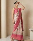 Cream Soft Ikkat Patola Silk  Geometric Ikkat Weaves Saree