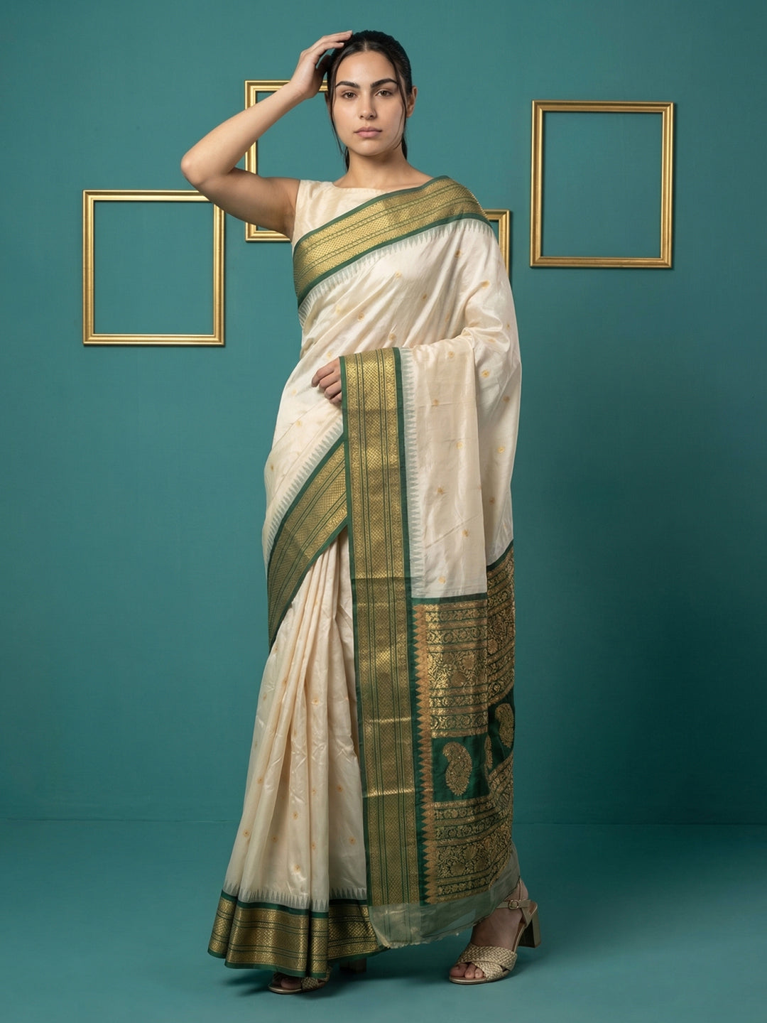 Cream Premium Soft Gadwal Silk Zari Woven Saree