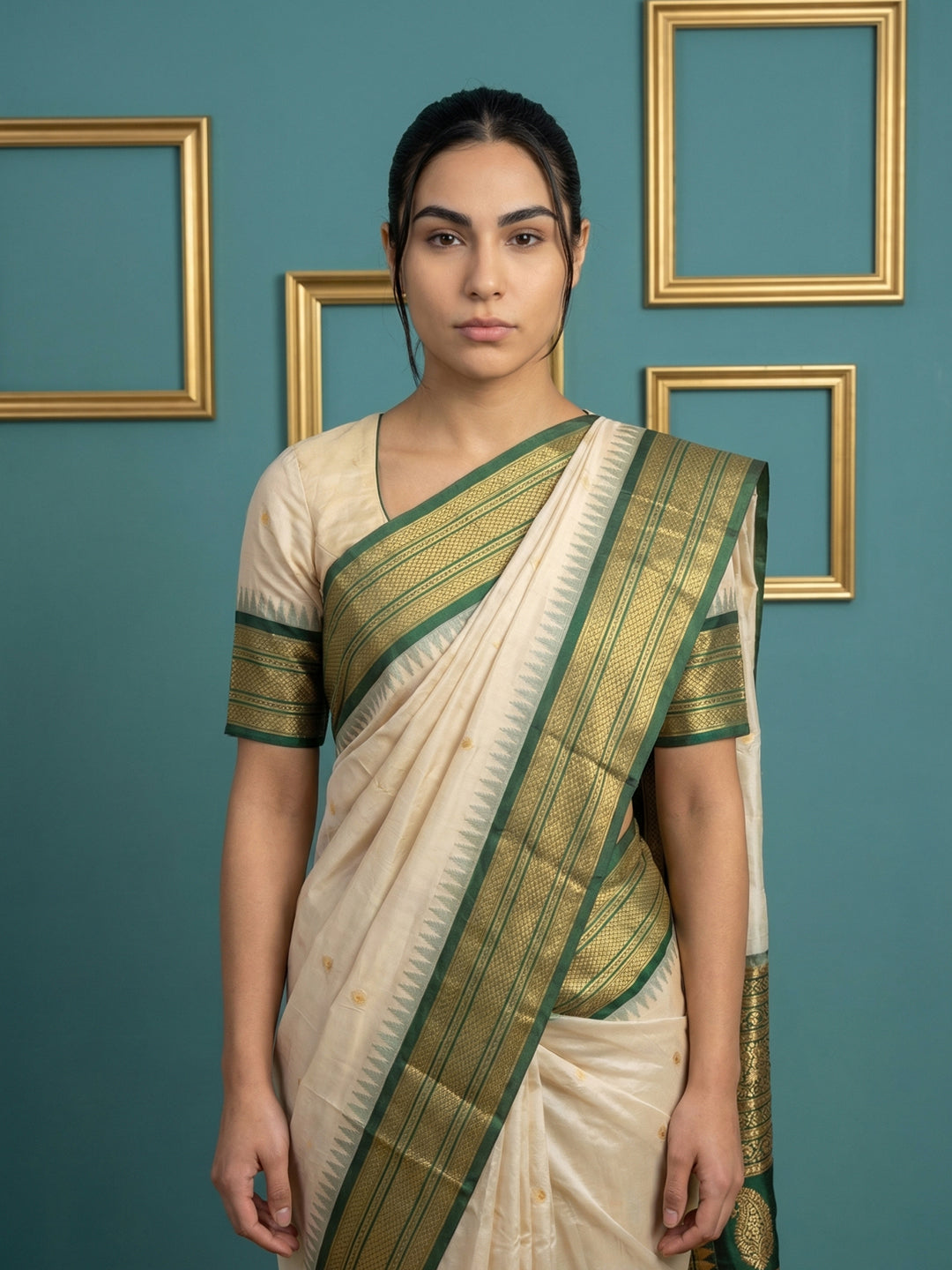 Cream Premium Soft Gadwal Silk Zari Woven Saree