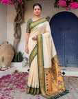 Cream Premium Traditional Maharani Paithani Silk Saree