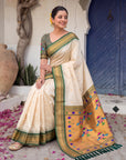 Cream Premium Traditional Maharani Paithani Silk Saree