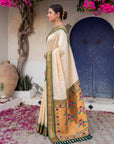 Cream Premium Traditional Maharani Paithani Silk Saree