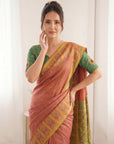 Coral Pink Premium Soft Silk Zari Woven with Ikkat Patola Fusion Saree