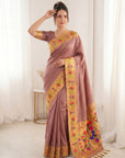 Coral Pink Premium Soft Brocade Tissue Paithani Silk Saree