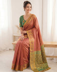Coral Pink Premium Soft Silk Zari Woven with Ikkat Patola Fusion Saree