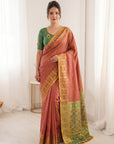 Coral Pink Premium Soft Silk Zari Woven with Ikkat Patola Fusion Saree