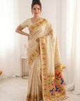 Cream Premium Soft Brocade Tissue Paithani Silk Saree