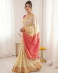 Cream Premium Soft Silk Zari Woven with Ikkat Patola Fusion Saree