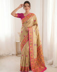 Cream Premium Soft Bamboo Tissue Paithani Silk Saree