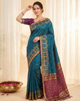 Dark Blue Premium Soft Silk Zari Woven with Ikkat Patola Fusion Saree