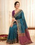 Dark Blue Premium Soft Silk Zari Woven with Ikkat Patola Fusion Saree