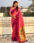 Light Pink Soft Silk Zari Woven Parrot Border Saree