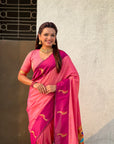 Light Pink Soft Silk Zari Woven Parrot Border Saree