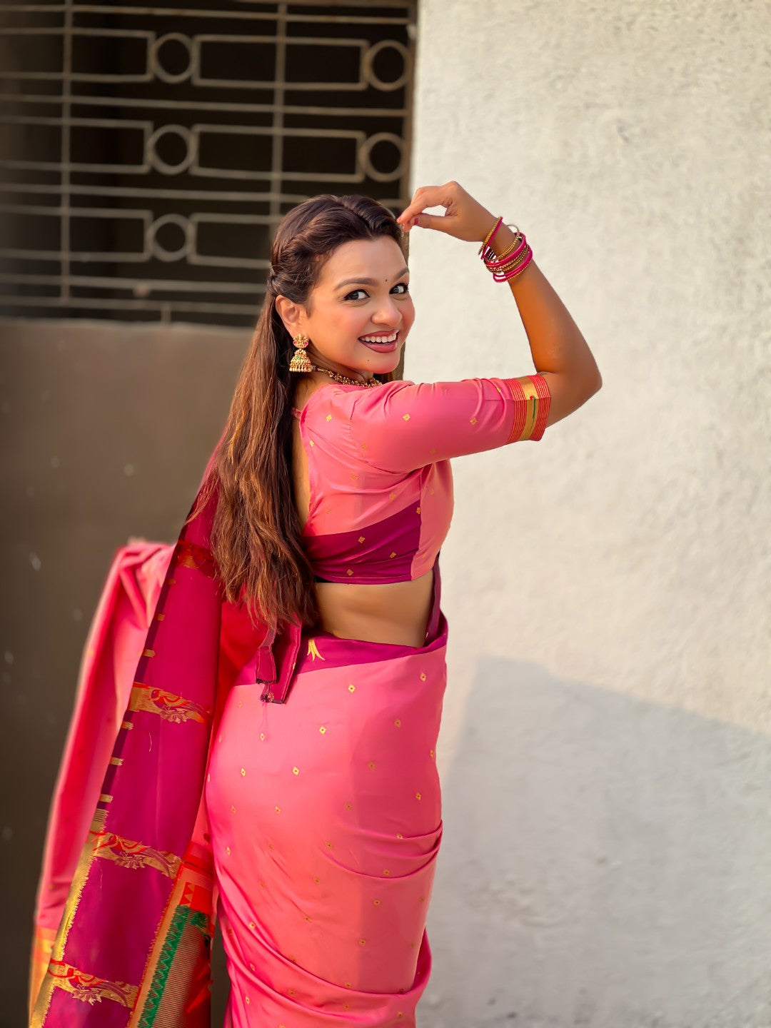 Light Pink Soft Silk Zari Woven Parrot Border Saree