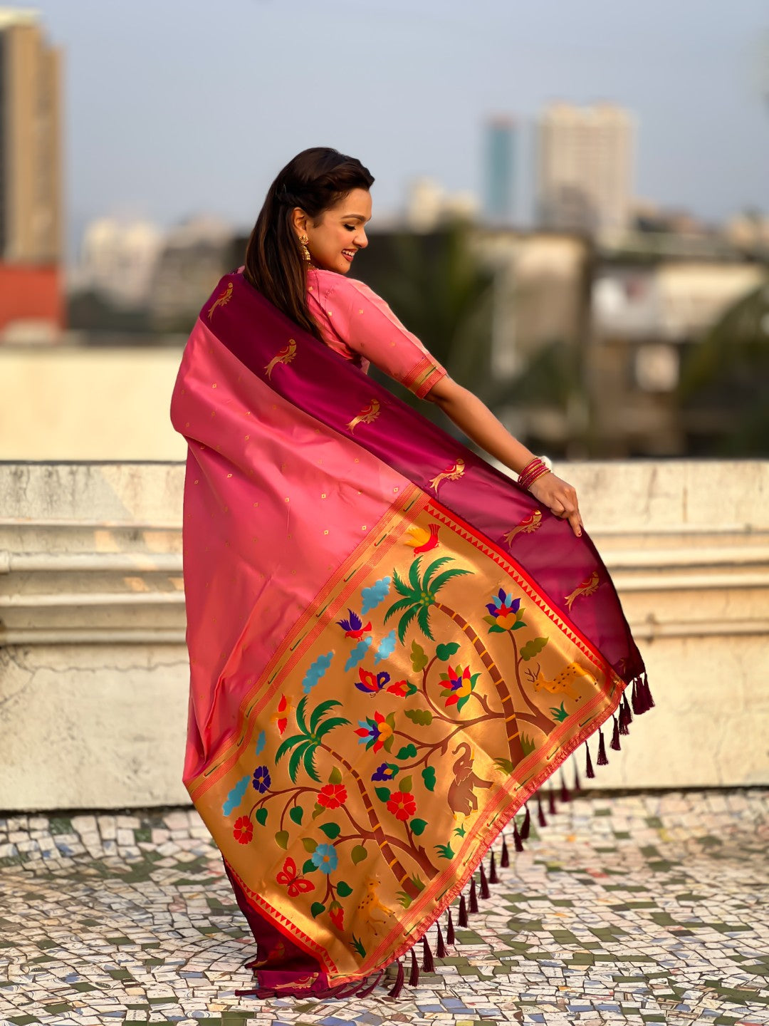 Light Pink Soft Silk Zari Woven Parrot Border Saree