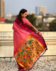 Light Pink Soft Silk Zari Woven Parrot Border Saree