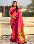 Light Pink Soft Silk Zari Woven Parrot Border Saree