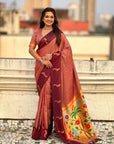 Coral Pink Soft Silk Zari Woven Parrot Border Saree