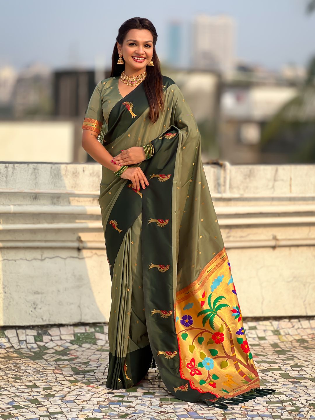 Pista Green Soft Silk Zari Woven Parrot Border Saree