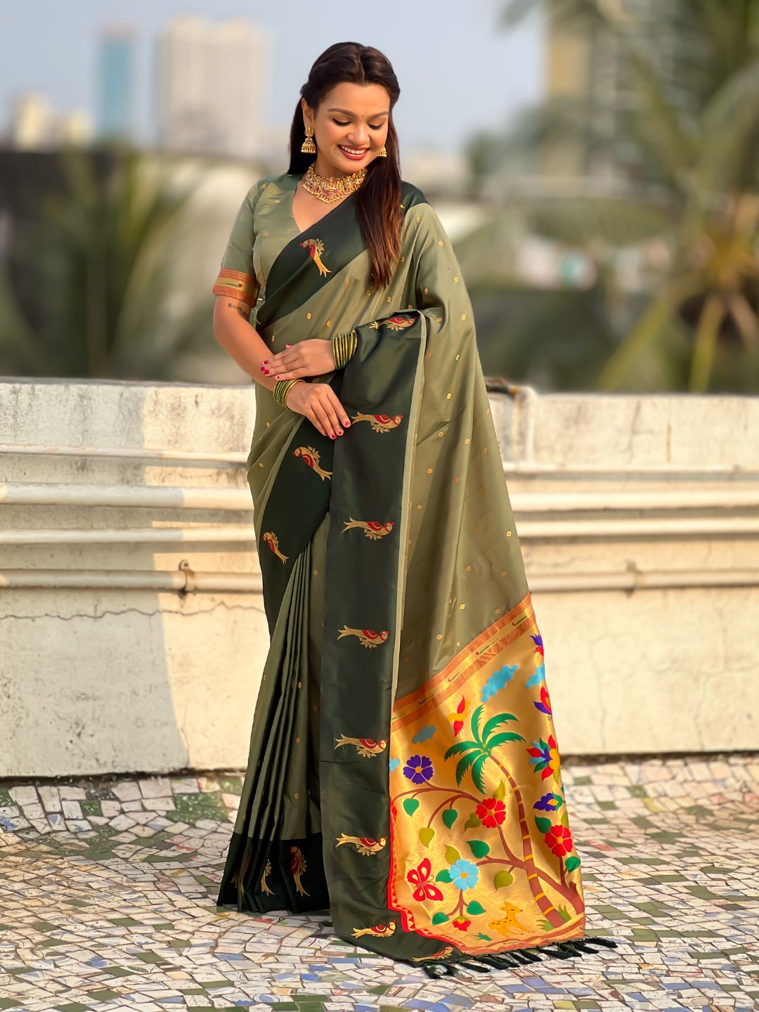 Pista Green Soft Silk Zari Woven Parrot Border Saree
