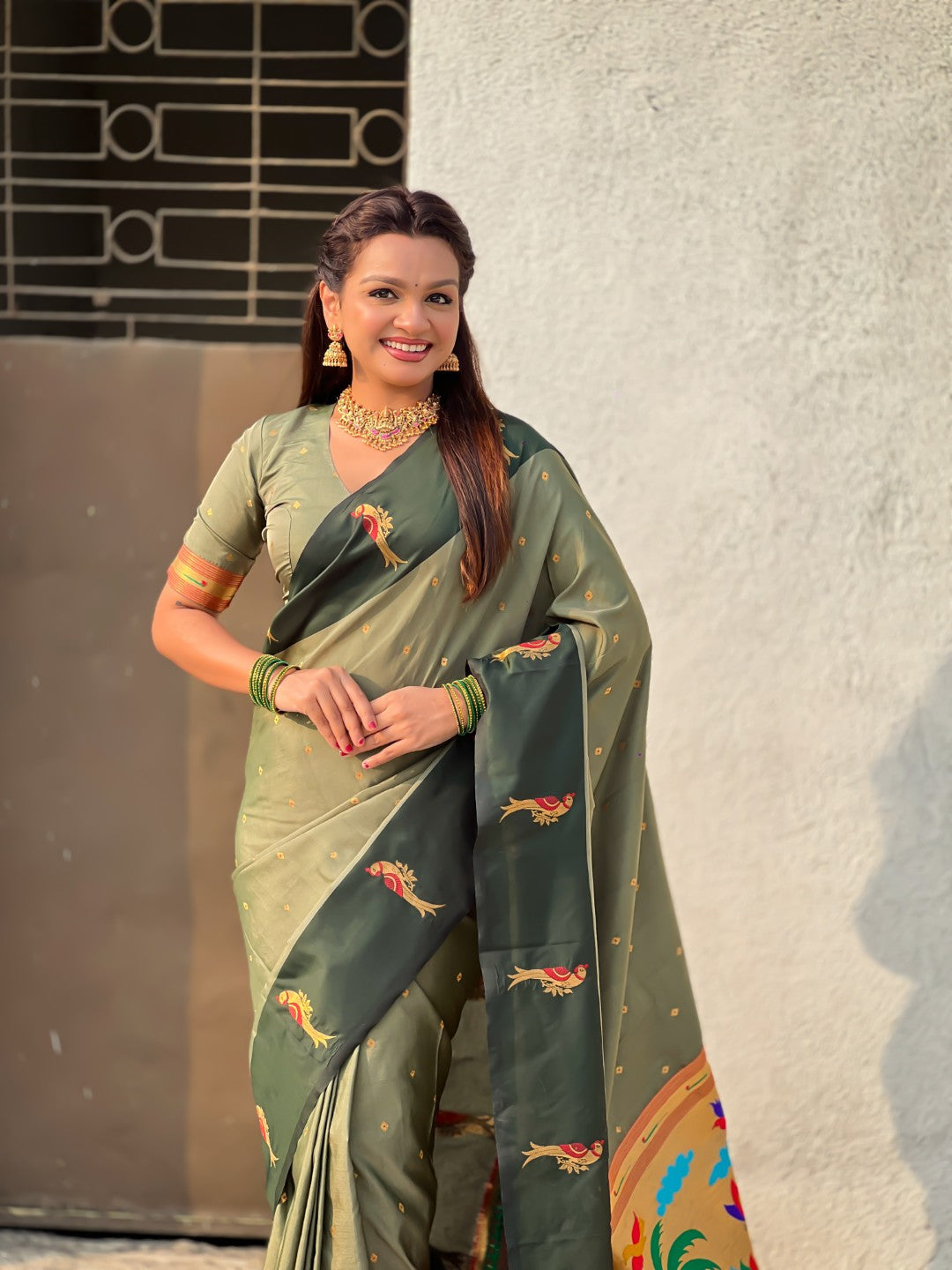 Pista Green Soft Silk Zari Woven Parrot Border Saree