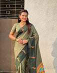 Pista Green Soft Silk Zari Woven Parrot Border Saree