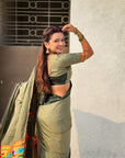 Pista Green Soft Silk Zari Woven Parrot Border Saree