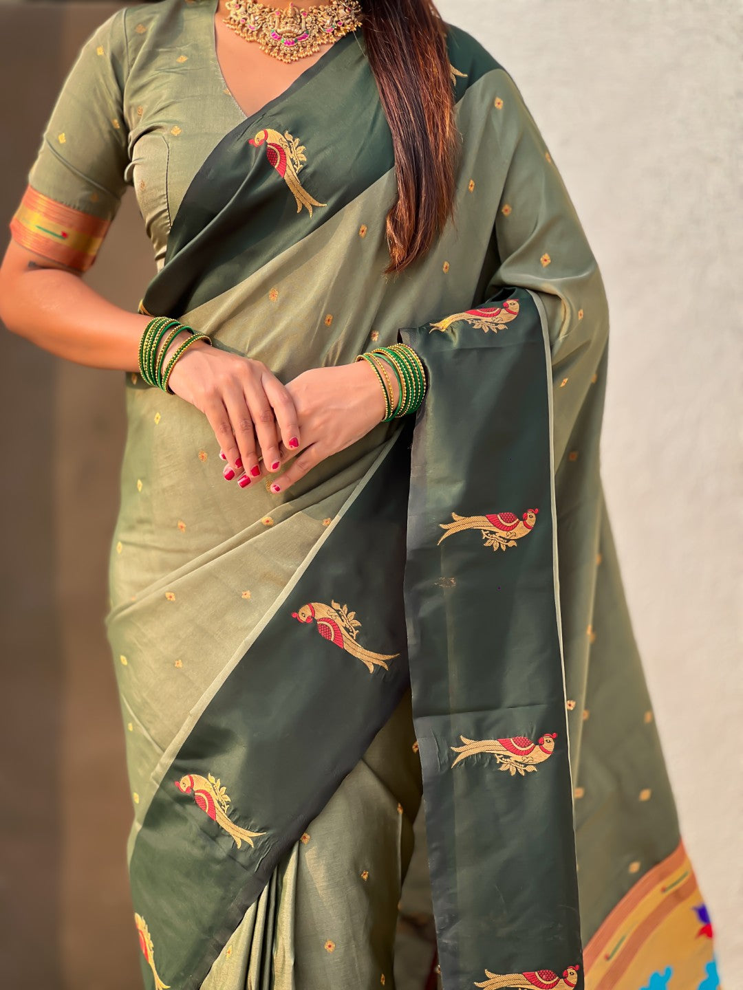 Pista Green Soft Silk Zari Woven Parrot Border Saree