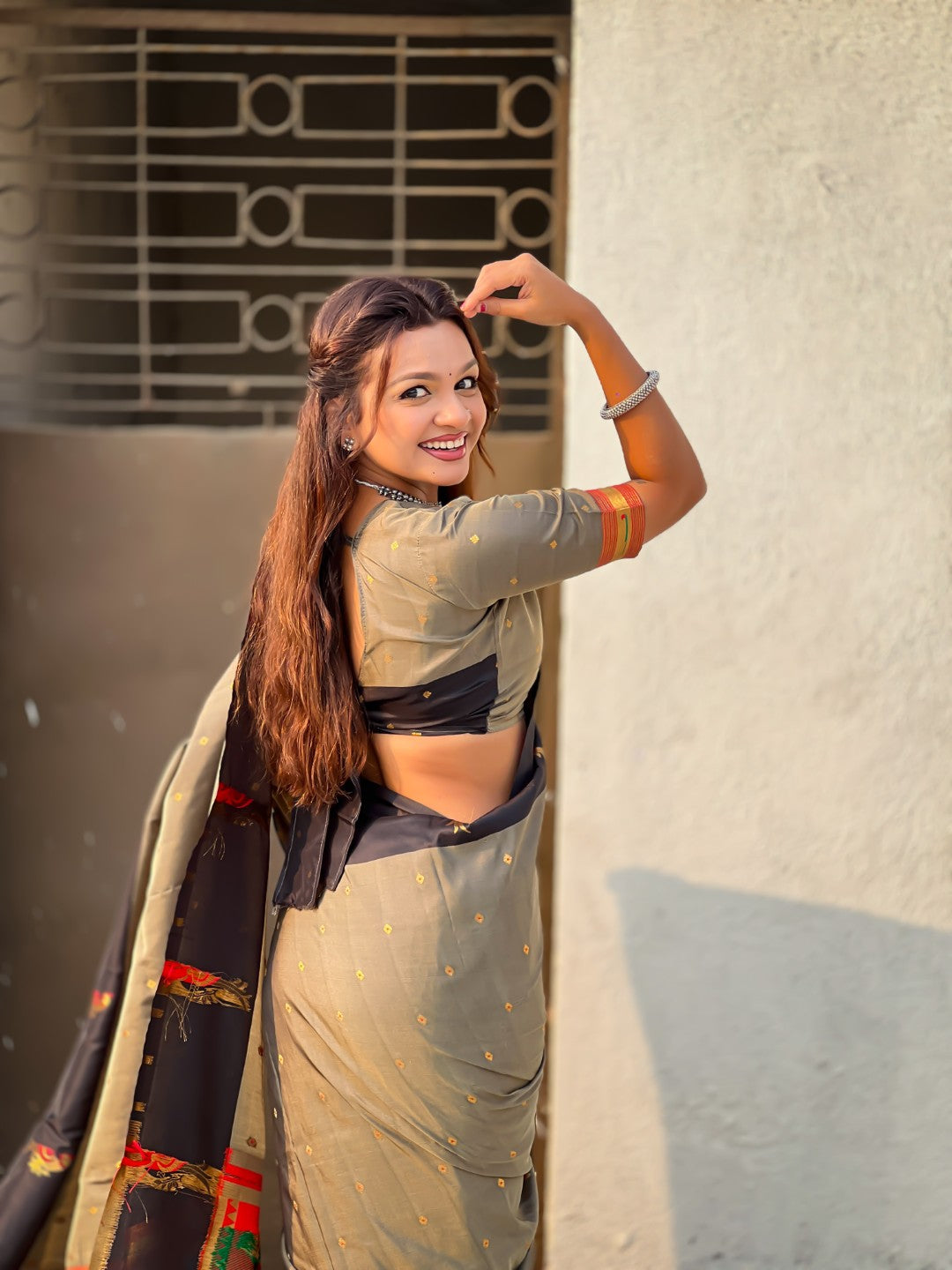 Grey Soft Silk Zari Woven Parrot Border Saree