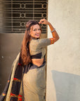 Grey Soft Silk Zari Woven Parrot Border Saree