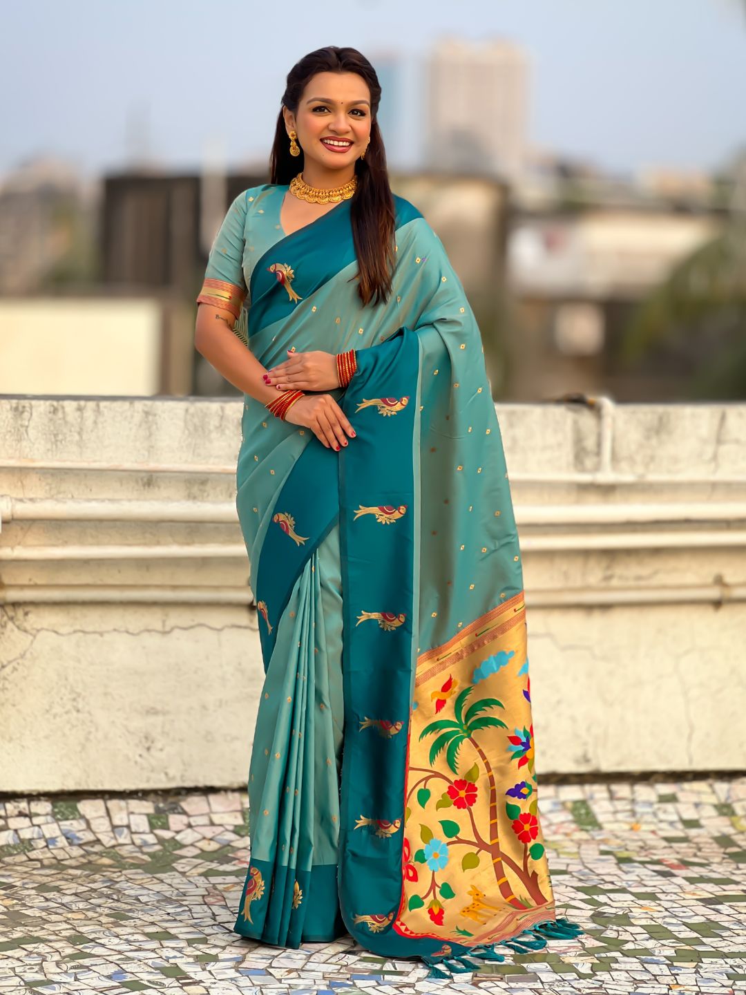 Sky Blue Soft Silk Zari Woven Parrot Border Saree