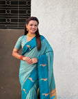 Sky Blue Soft Silk Zari Woven Parrot Border Saree