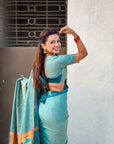 Sky Blue Soft Silk Zari Woven Parrot Border Saree