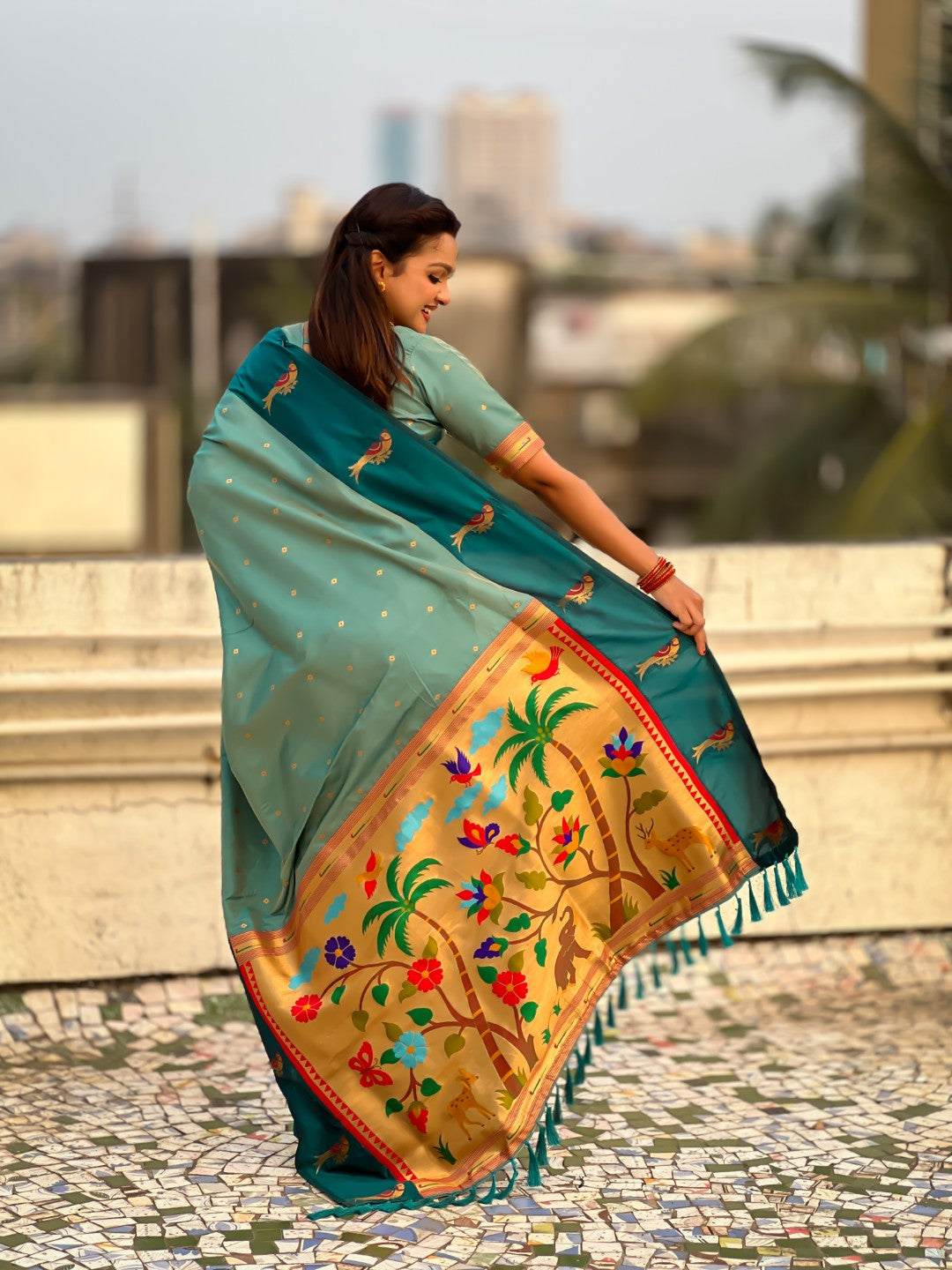 Sky Blue Soft Silk Zari Woven Parrot Border Saree