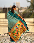 Sky Blue Soft Silk Zari Woven Parrot Border Saree