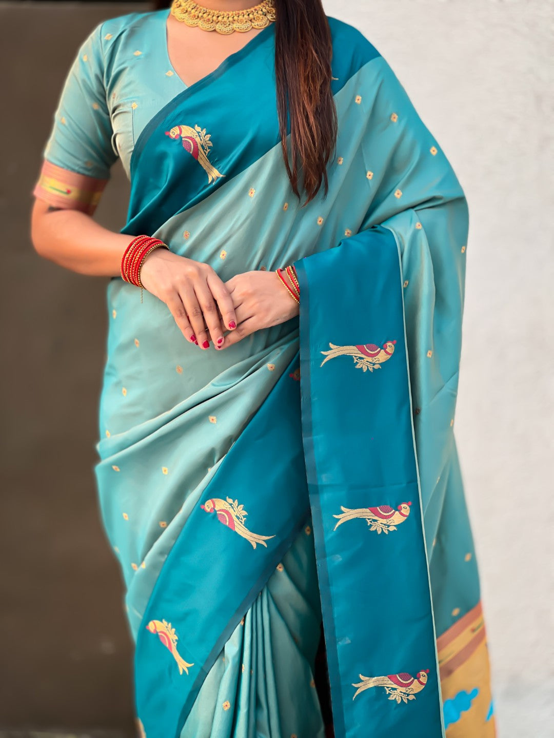 Sky Blue Soft Silk Zari Woven Parrot Border Saree