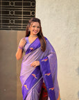 Lavender Soft Silk Zari Woven Parrot Border Saree