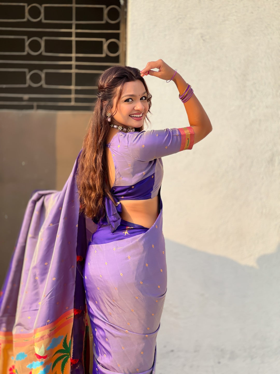 Lavender Soft Silk Zari Woven Parrot Border Saree