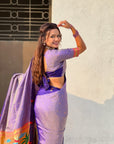 Lavender Soft Silk Zari Woven Parrot Border Saree