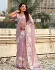 Lavender Soft Oris Silk with Patch Embroidery Work Designer Saree