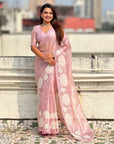 Pink Soft Oris Silk with Patch Embroidery Work Designer Saree