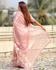 Pink Soft Oris Silk with Patch Embroidery Work Designer Saree
