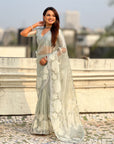 Sky Blue Soft Oris Silk with Patch Embroidery Work Designer Saree