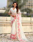 White Soft Oris Silk with Patch Embroidery Work Designer Saree